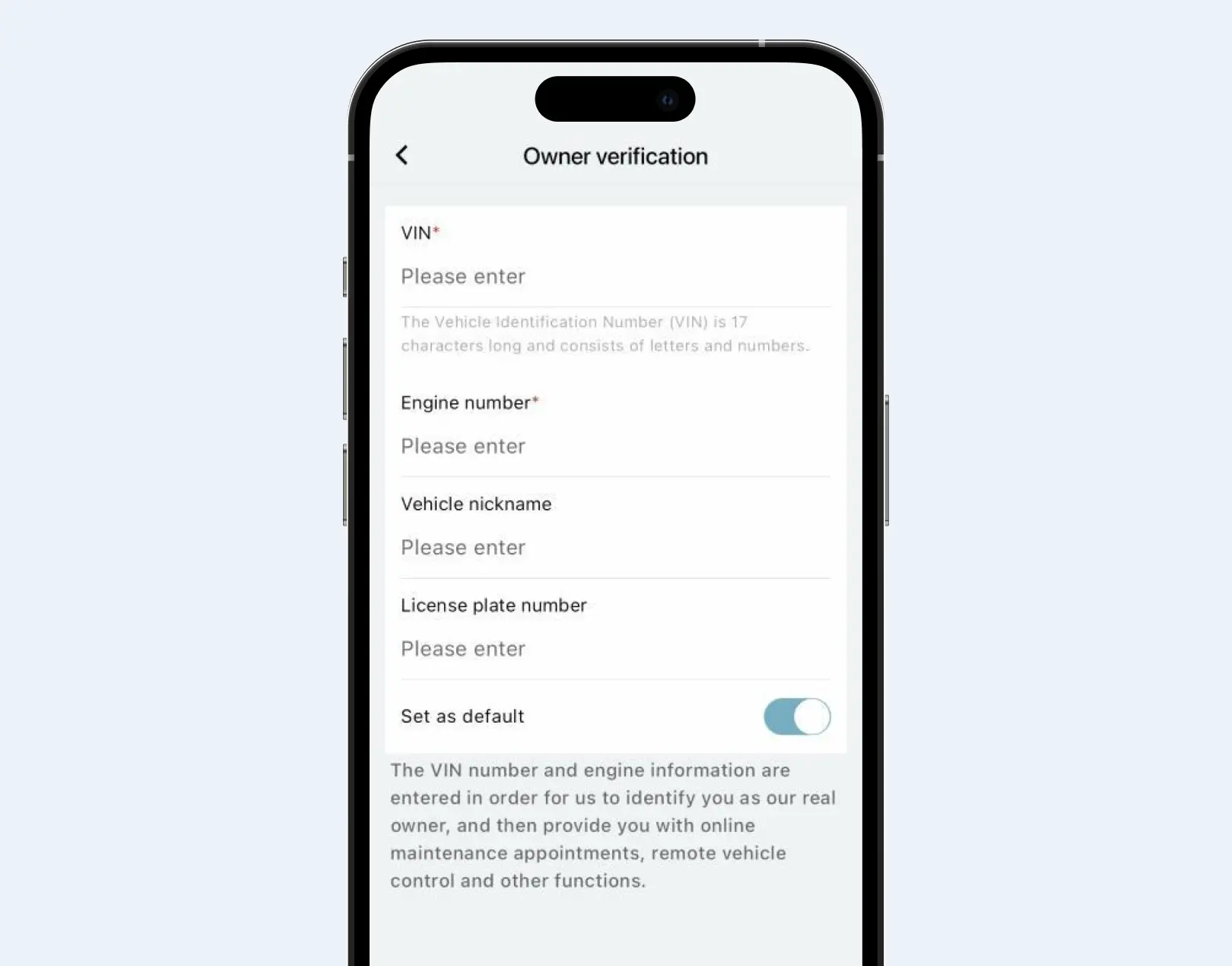 Example of the owner verification process on the mobile app